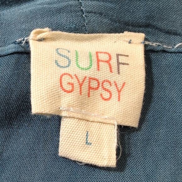 Surf Gypsy Blue & Cream Print Ruffled Rayon Wrap Skirt/Cover Up, size Large - Picture 5 of 8